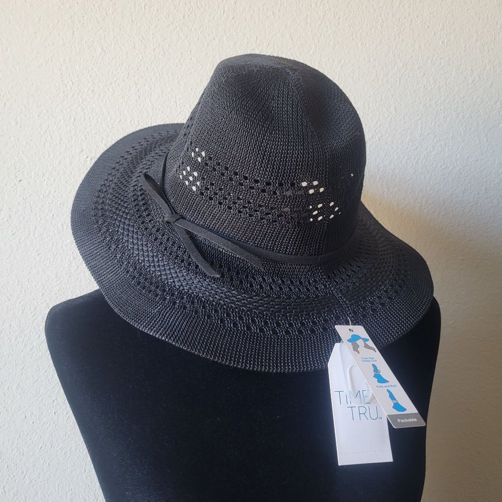 Time And Tru Women's Packable Fedora, Black, One Size *NWT*